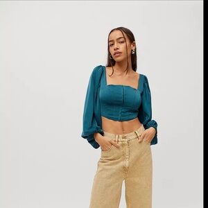 Urban Outfitters Maddie Teal Bustier Blouse